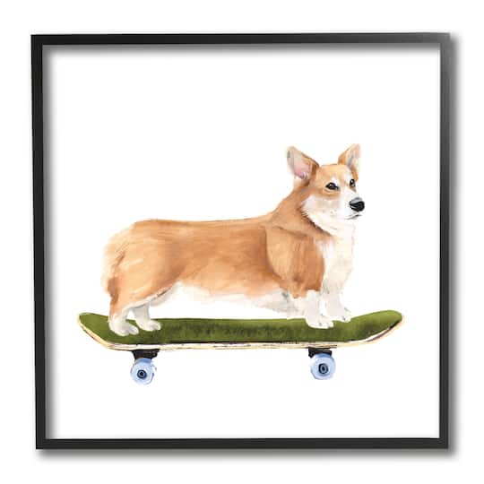 Stupell Industries Playful Corgi Pet Dog on Green Skateboard,12" x 12"